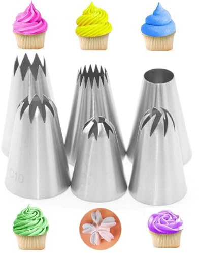 beccuccio decorativo 6 punte for glassa in acciaio inossidabile, set di punte for sac à poche grandi, punte for decorare torte, cupcake, torte e biscotti. sac a poche