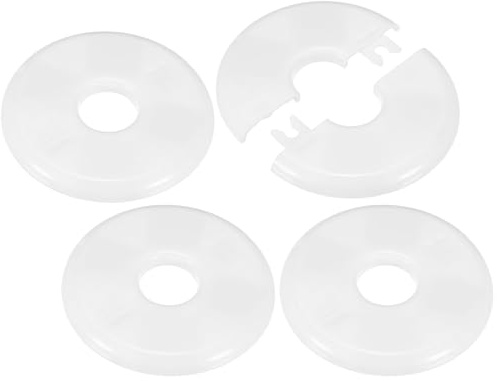M METERXITY 4-Pack Wall Split Flange, 22mm[0.87] ID ABS Round Self-Adhesive Escutcheon Plate Cover Buckle for Pipe Accessories/Floor/Ceiling, Plumbing Cover Plates [White, 80mm 3.15 OD]
