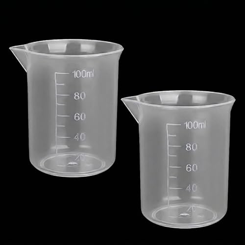 2 Pack 100ml Plastic Measuring Cups, Transparent Graduated Beakers for Liquid, Kitchen Cooking Baking & Lab Use