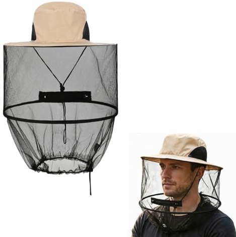 WiDream Faltbarer Imkerhut mit Schleier, Moskito Kopfnetz Hut, Leicht zu Tragender Mückenschutz Hut mit Moskitonetz, Outdoor Sonnenschutz Mückenhut für Wandern Camping Angeln, Beige