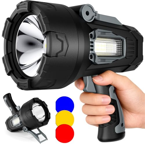Lampe de poche rechargeable 2 000 000 lumens LED super lumineuse pour l'extérieur avec lumière COB et trépied pliable, 10 000 mAh longue durée pour bateau, camping, travail