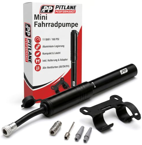 Fahrradpumpe Klein Mini Luftpumpe Fahrrad für alle Ventile 11 Bar | Presta Schrader Dunlop | Mini Luftpumpe mit Halterung & flexiblem Schlauch | Fahrrad Pumpe klein für Rennrad MTB E-Bike
