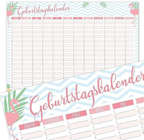 Timr Geburtstagskalender Flamingo DIN A3 jahresunabhängig - dv370 | 297 x 420 mm, Dauerkalender, ohne Datum, Geburtstage, Jahrestage, Familie, Büro, Querformat, immerwährend, Wandkalender
