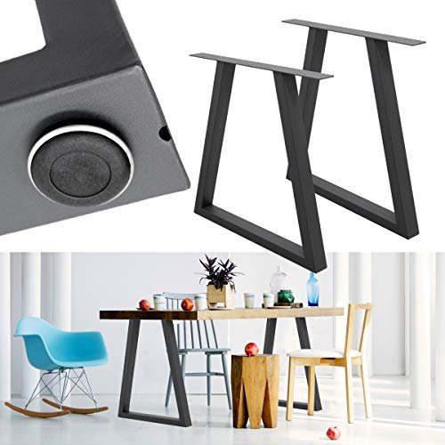 ECD Germany 2X Tischbeine Trapez Design, 60 x 72 cm, Anthrazit, pulverbeschichtete Stahl, Industriedesign, Metall Tischkufen Tischuntergestell Tischgestell Möbelfüße, für Esstisch Schreibtisch