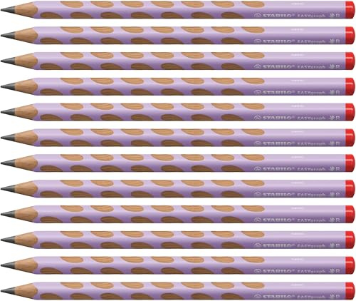 STABILO - Ergonomischer Dreikant-Bleistift für Rechtshänder - EASYgraph | pastelllila, 12er Pack, Härtegrad HB