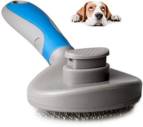 MICHETT Hundebürste & Katzenbürste mit Massage-Effekt Haustierkamm Fellpflege Bürste Unterwollbürste für Knoten Unterwolle Verfilzungen bei Hund und Katze auch für Pferde & Groß Tiere (Blau)