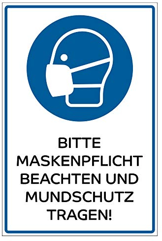 Hinweis-Schild 300x200 mm - Bitte Maskenpflicht beachten und Mundschutz tragen, aus Alu/Dibond 30x20 mm - 3 mm stark