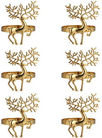 PRETYZOOM 6 Stück Weihnachtshirsch Serviettenring Legierung Tier Serviette Schnalle Ring für Küche Restaurant Thanksgiving Empfänge Hochzeit Abendessen Dekoration (Golden)