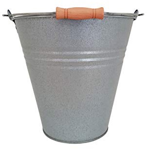 KUHEIGA Zinkeimer mit Holzgriff in AntikZink H: 29cm Ø: 30cm, Zinkeimer 10l Pflanzeimer