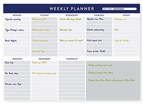 Weekly Planner Pad - Organiser Productivity Planner - Business Desk Planner - A4 Pad - Heavyweight 100gsm Paper - 60 Sheet - by GoPlanUK