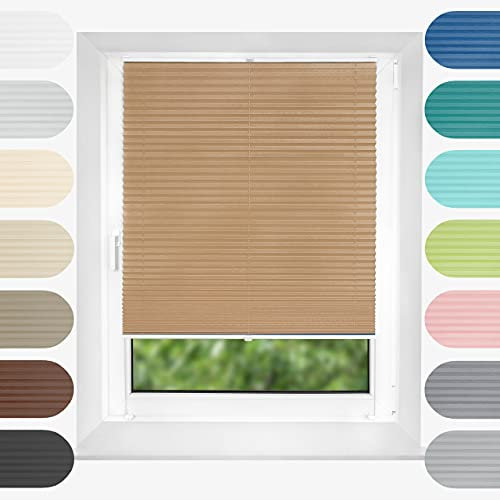 Birrke® Plissee Ohne Bohren Klemmfix 80x200 cm - Fenster Plisseerollo mit Bequemer Oben-Unten Funktion - Plissees für Sonnenschutz und Sichtschutz - Einfache Montage - Memory of Summer, Braun