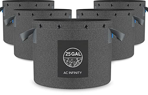 AC Infinity Heavy Duty Fabric Pots, 95 Liter Aeration Reusable Grow Bags | 5-Pack 500G Thick Nonwoven Fabric and Multi-Purpose Rings for Low Stress Plant Training Fruits Vegetables & Flowers 25 Gallon