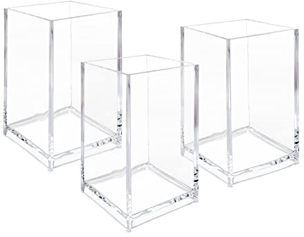 Newkita 3 Pack Clear Acrylic Cosmetic Pencil Pen Holder Cup, Clear Makeup Brush Holder, Desk Acrylic Brushes Storage