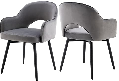 chairus Esszimmerstühle 2er Set Samt 360° Drehbare Küchenstühle Esszimmerstühle Drehbar Drehstühle Küche mit Armlehne (Grau)