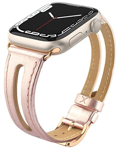 Tuocal Genuine Leather strap Compatible with Apple Watch strap 38mm 40mm 41mm 42mm(Series 10), Leather Slim Replacement Bracelet Strap Women Men for iWatch Series 10 9 8 7 6 5 4 3 2 1 SE
