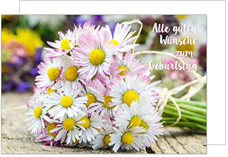 Edition Seidel Premium Geburtstagskarte mit Umschlag. Glückwunschkarte Grusskarte Billet Karte Happy Birthday Mann Frau Alle guten Wünsche Blumenstrauß Gänseblümchen (G3152 SW023)