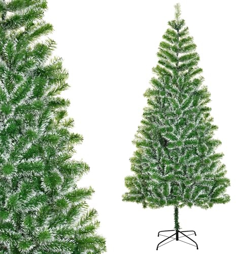 HOMCOM Sapin de Noël Artificiel Aspect Enneigé 210 cm Grand Réalisme