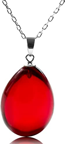 Amberistan Bernstein-Anhänger-Halskette mit 46 cm – 925er Sterlingsilber-Kette, Blau – Rot – Grün Farboptionen – Bernstein-Halskette für Frauen, Bernstein-Schmuck, 100 % echt, handgefertigt aus Bernstein