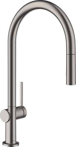 hansgrohe Talis M54 - Küchenarmatur mit Brause ausziehbar, mit Schlauchbox, 2 Strahlarten, Wasserhahn Küche mit Auslaufhöhe 210 mm, Mischbatterie Küche 360° schwenkbar, Brushed Black Chrome, 72801340
