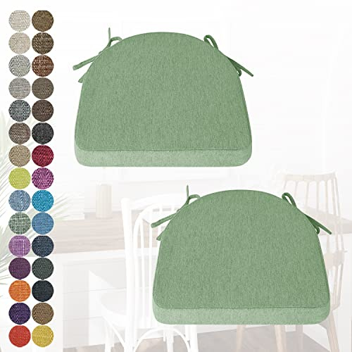 PHUSTJKL 2er Set Stuhlkissen Halbrund Stuhlauflage mit Bändern für Esszimmer, Waschbare rutschfest Sitzkissen mit Reißverschluss für Indoor Zuhause Büro Küche (40x38x38x3cm Grün)