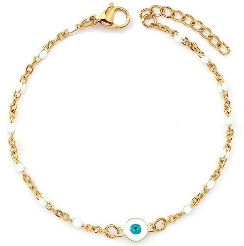 YeGieonr Bracelet Femme Acier Inoxydable Oeil de Turquie Maléfique - Chaîne Dorée Porte-Bonheur Bijoux Amulette Protection Cadeau Anniversaire Femme