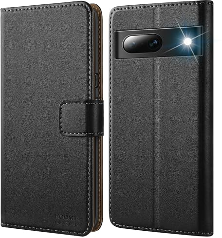 HOOMIL Handyhülle für Google Pixel 7A Hülle, Schwarz | Premium PU Leder, mit Kartenfach & Standfunktion, Flip Case Schutzhülle