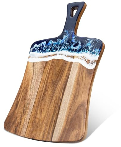 GOGOJSM Schneidebrett aus Akazienholz und Harz, mit Griff, aus Holz, Größe 35,6 x 21,8 cm, Paddel-Schneidebrett für Fleisch, Brot, Servierbrett, Schneidebretter