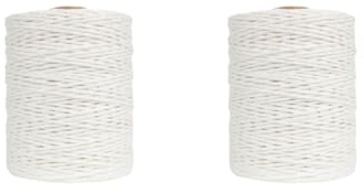 Juego de 2 cordel de hilo de papel de rafia para envolver regalos, manualidades, caja de tejer, ganchillo, blanco, 300 m
