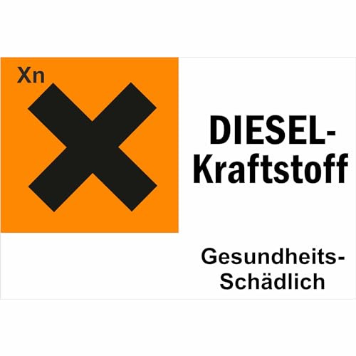 Indigos UG - Schild Gefahrstoffetikett Diesel-Kraftstoff für ortsfeste Tanks, 21,8x14,8 cm - Warnung - Sicherheit - Hotel, Firma, Haus - Aluverbundplatte 3mm - Hinweisschild - Warnschild