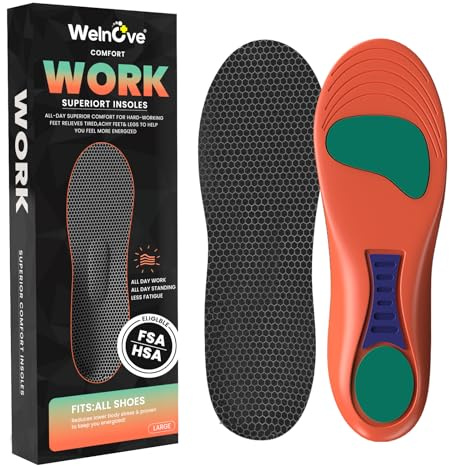 Welnove - Plantillas de trabajo para zapatos de mujer, plantillas de espuma viscoelástica de comodidad superior para fascitis plantar, dolor de espolón en el talón, inserciones de soporte de zapatos