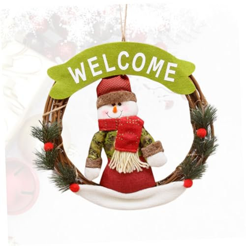 HOOTNEE Rattan Weihnachtsgirlande Türhänger mit Schneemann-Ornament Rattankranz für Weihnachtsdekoration
