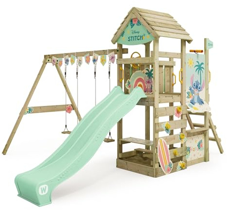 Disney Stitch Adventure Aire de Jeux de Wickey - Structure d'escalade, Tour d'escalade, Jeux de Jardin pour Enfants - Aire de Jeux extérieure en Bois avec bac à Sable