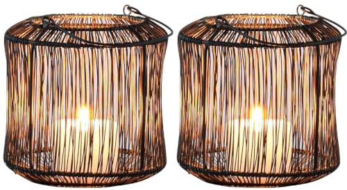 2er Set Skandinavisches Windlicht Stello aus Metall in Schwarz 14 cm