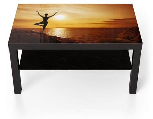 DEQORI Glastisch | schwarz groß 90x50 cm | Motiv Balance im Abendlicht | ausgefallener Beistelltisch aus Glas | Hochglanz Couchtisch fürs Wohnzimmer | moderner Couch Tisch mit Design