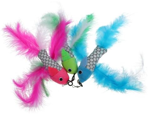 BCOATH 3 Stück Plüschfisch Katzenspielzeug mit Austauschbaren Köpfen Flexible Katzenspielangel Ersatzköpfe für Interaktives Spiel Katzenspielzeug für Hauskatzen und Zufällige Farbe