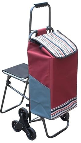 Chariot de Courses, Chariot De Courses 33L avec 6 Roues avec Siège Pliable Amovible Chariot De Courses pour Personnes Âgées Supermarché Monte-escaliers Sac d’achats avec roulettes(Rot)