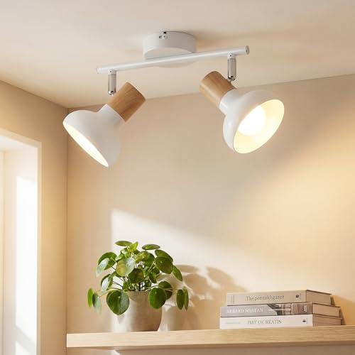 Deboola Deckenstrahler 2 Flammig Deckenleuchte Vintage - Deckenlampe Flur | Weiß Deckenspots E14 Strahler Innen Industrial Metall 350°Schwenkbar Spots für Schlafzimmer Wohnzimmer(Ohne Leuchtmittel)