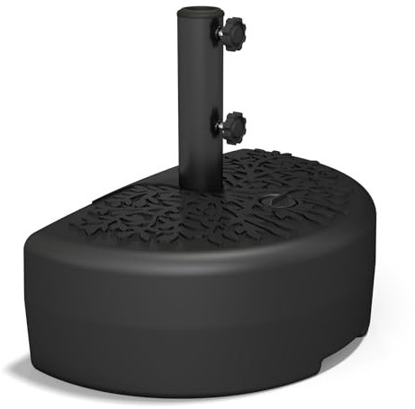 C-Hopetree 33 kg Half Round Heavy Duty Water Fillable Base Stand for Garden Parasol Outdoor Patio Umbrella against the Wall, Black