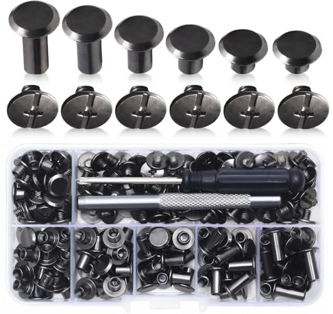 UICCVOKK 110 x Gürtelschrauben, Buchschrauben, Hohlnieten mit Werkzeug, Schraubnieten für DIY Leder Dekoration, Taschen, Handwerk, Kragen, Geschirr, Gepäck, Geldbörse, M5*4/5/6/8/10/12mm