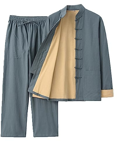 Traje de Artes Marciales para Hombres, Ropa Tradicional China, Traje Tang, Uniformes de Kung fu, Camisa y pantalón de Manga Larga, Ropa de Tai Chi de Lino y algodón, Uniforme de meditación