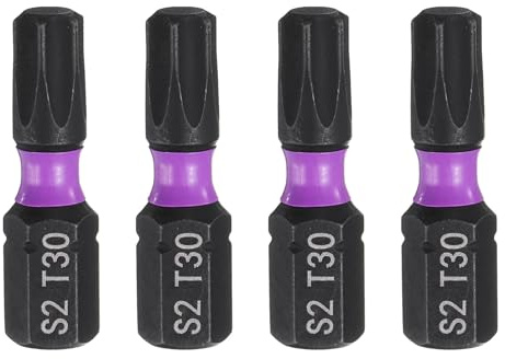 QUARKZMAN 4pcs T30 Embout de Tournevis Torx 1/4 Tige Hexagonale 25mm/1 Longueur Magnétique Étoile 6 Pans Acier S2 Forets de Tournevis et de Perceuse Électrique de Qualité Industrielle