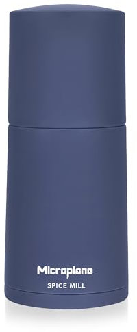 Microplane Molinillo de especias 2 en 1 – Azul vaquero | Molinillo manual con hoja de acero inoxidable afilada | Ralla nuez moscada, canela, haba tonka, pimienta, nueces y más