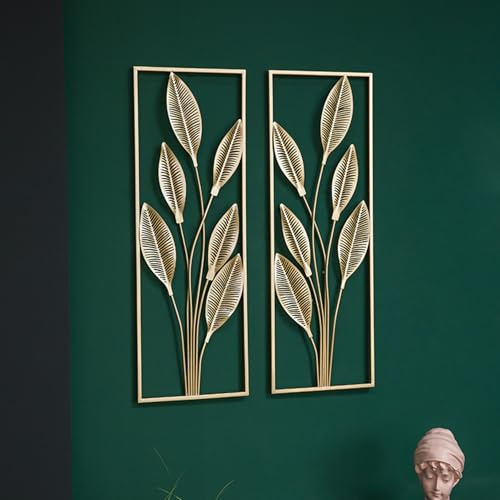 acfeco Wanddeko Metall 2er Set, Wanddekoration Wohnzimmer Modern, Handgemachte Wandskulpturen Deko, Wandkunst für Wohnzimmer Schlafzimmer flur Hotel Esszimmer Gold