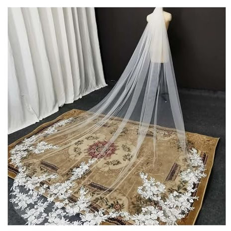 HWJFDC Brautschleier Vintage-Hochzeitsschleier, 3,5 m lang, speziell Geschnittener Brautschleier mit Kamm, Bling-Pailletten-Spitzenschleier(350cm)