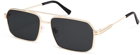 SOJOS Retro Groß Quadratisch Polarisierte Sonnenbrille Herren Damen Vintage Rechteckige Metall UV400 Schutz Brille Outdoor für Fahren Angeln Reisen SJ1246