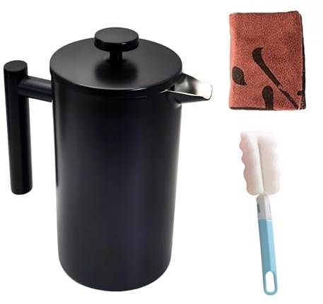 YJX 34oz Coffee Maker, Stainless Steel French Press, 1 Liter Camping Coffee Pot, Tea Maker, 34 Ounce Travel Coffee Presses, Heat Resistant Double Insulated (Black)