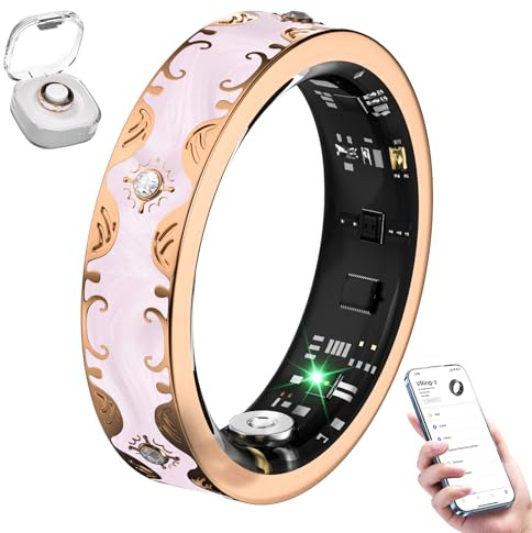 10 Gen Diamond Smart Ring and Wireless Charging Case【Industry Ranking No.1 – 0 Measurement Error】2025 Smart Ring Women for Sleep Monitoring, Wearable SpO2, Compatible with Android and iOS【Pink 7#】