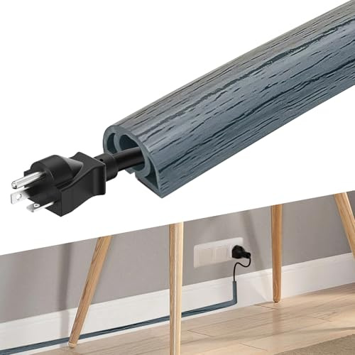 Aartner Floor Cord Covers cable trunking for electric cables,self adhesive conduit wire tv cable hider flexible,wall cable management kit extension lead cover for wires floor (Dark gray wood grain-2M)