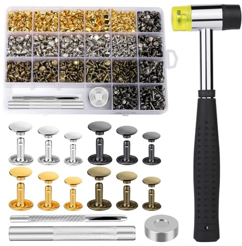 Tundi Nieten, 600 Sets Hohlnieten, Mehrfarbige Nieten Set | Nietenzange Set Kleidung, Ledernieten Set Mit Werkzeug,Nieten für Leder, Lederhandwerk, Kleidung, Schuhe, Jacken
