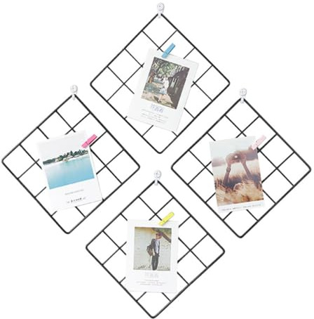 VICASKY 4 Pezzi Cornice decorativa in battuto Arredamento da parete griglia a parete telaio piazza sospeso griglia per appendere espositore per foto Nero
